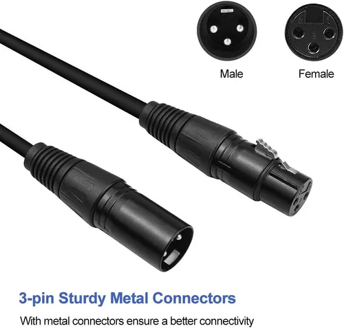 Vista 3 de Cable DMX de 3.2 pies, 10 cables de señal DMX de 3.3 ft, cables de señal, cable de señal XLR macho a hembra de 3 pines con conectores de metal