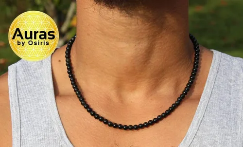 Vista 6 de Collar de cristal de obsidiana negra hecho a mano, collar de cuentas de piedras preciosas naturales auténticas, curación, protección, talismán mala