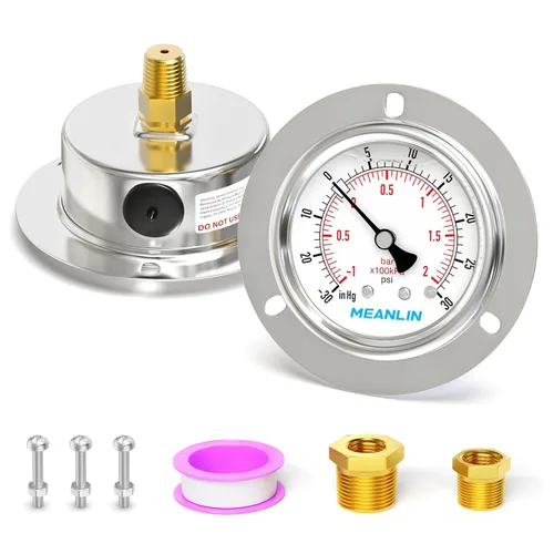 Vista 13 de MEANLIN MEASURE 0~10 psi Manómetro de llenado de líquido, esfera con cara de 2.5 pulgadas, montaje en panel con brida frontal, 1/4" NPT, carcasa