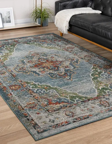 Vista 3 de Unique Loom Isabella Collection - Alfombra de área - Rossellini (2 x 3 pies, rectangular, azul/beige)