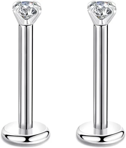 Vista 52 de CANDYFANCY Pendientes de 16 g, 2/3/4 mm, con circonia cúbica, triple hélice delantera, para cartílago de la oreja, Tragus, piercing de labio 16
