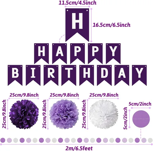 Vista 3 de Decoraciones de fiesta moradas con pancarta, suministros de compromiso, aniversario y cumpleaños para mujeres y niñas Morado