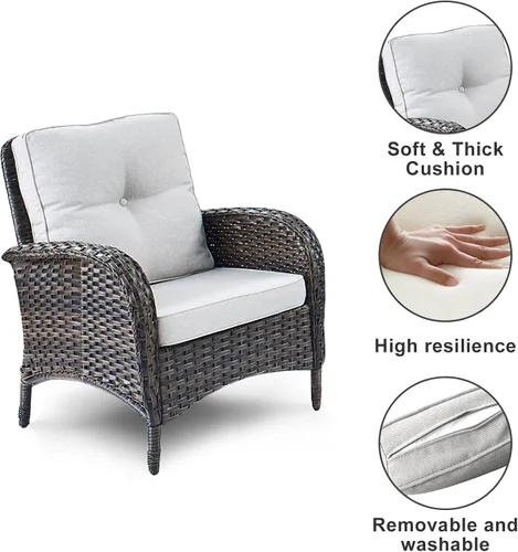 Vista 2 de HUMMUH Juego de 2 sillas de mimbre para exteriores, sillas de comedor con respaldo alto y asiento profundo para jardín, porche, patio trasero