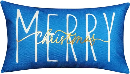 Vista 14 de ONWAY Funda de almohada de Navidad de 16 x 16 pulgadas, funda de almohada lumbar con texto en inglés "Merry Christmas", color rojo dorado