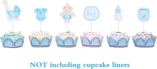 Vista 2 de Quotidian Paquete de 48 adornos de papel decorativo para cupcakes de 4 pulgadas (3.9 in), color azul