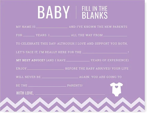 Vista 3 de Andaz Press Lavender Chevron Girl Baby Shower Colección, juegos, actividades, decoraciones, tarjetas de consejos para la futura mamá, paquete de 20