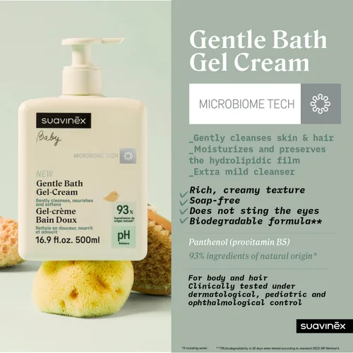 Vista 3 de Suavinex Crema de gel de baño suave, gel y champú para baby shower, jabón de bebé sin jabón, sin desgarros, adecuado para pieles sensibles y recién
