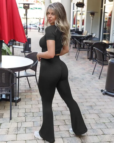 Vista 5 de SUUKSESS Women Seamless Butt Lifting Flare Leggings High Waisted Yoga Pants