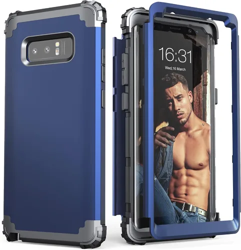 Vista 13 de IDweel Funda para Galaxy Note 8, 3 en 1, a prueba de golpes, delgada, híbrida, resistente, protección de policarbonato duro, silicona suave, Negro