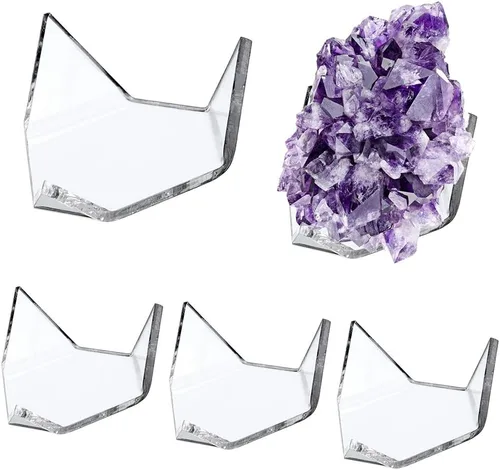 Vista 9 de Hipiwe Paquete de 5 soportes de exhibición triangulares acrílicos – Caballete de exhibición para geodas, rocas, ágata mineral, coral fósil, soportes