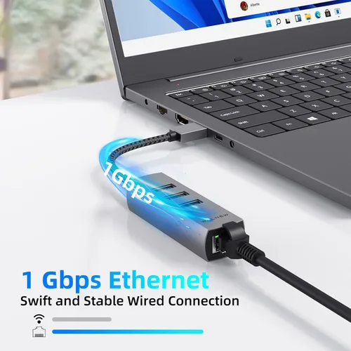 Vista 3 de Adaptador USB A a Ethernet, WALNEW USB 3.0 a RJ45 Gigabit Ethernet, compatible con Mac, MacBook Pro/Air, Samsung Galaxy Tab