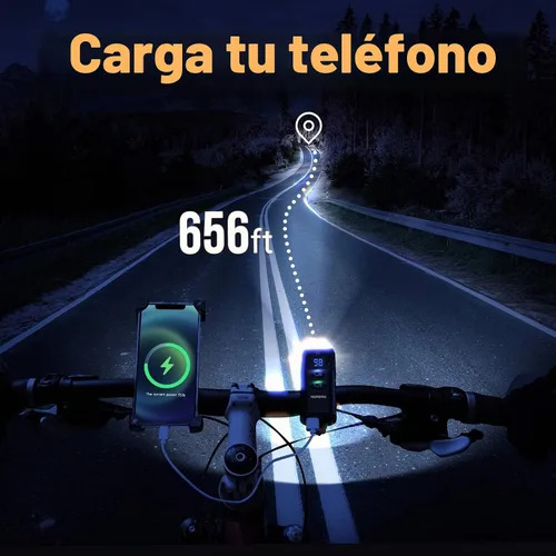 Vista 3 de Luz frontal para bicicleta, súper brillante, 1500 lúmenes, recargable por USB, con IP65 impermeable y 13 modos de iluminación, luz de bicicleta