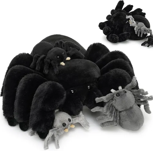 Vista 22 de MorisMos 4 piezas de animales salvajes africanos de peluche, mamá de 18 pulgadas con 3 cachorros de bebé, juguetes de peluche suaves y esponjosos
