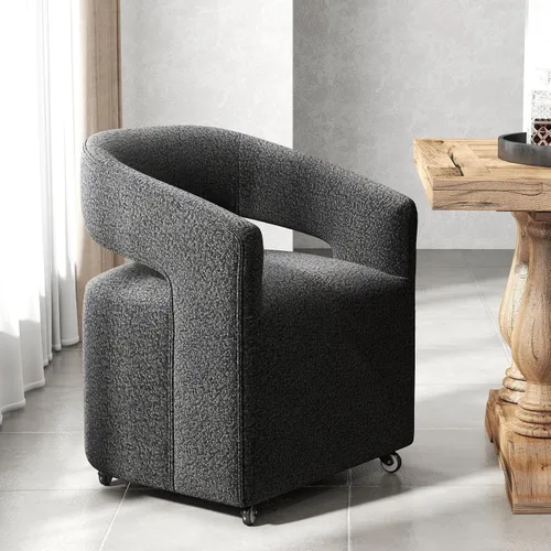 Vista 16 de DUOMAY Silla de comedor tapizada moderna con ruedas giratorias, juego de 1, silla auxiliar con respaldo de barril de lino, silla de tocador