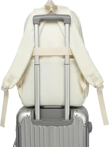 Vista 7 de Phaoullzon Mochila escolar para niñas adolescentes para niños, mochila estética universitaria para laptop para mujeres, Beige, Grande