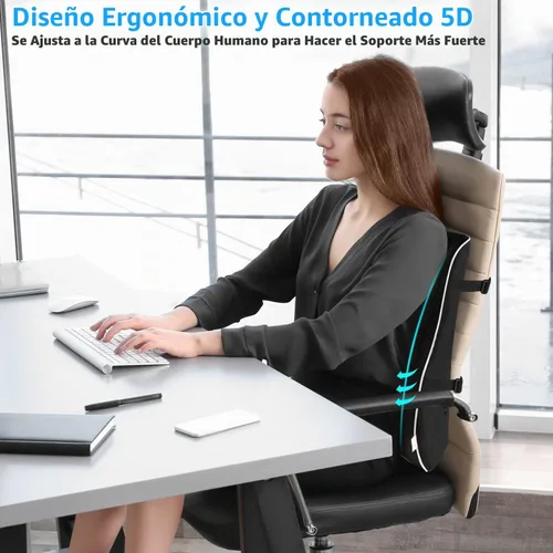 Vista 5 de Almohada de apoyo lumbar, soporte de espalda de espuma viscoelástica para silla de oficina, silla de computadora, asiento de coche, sillón