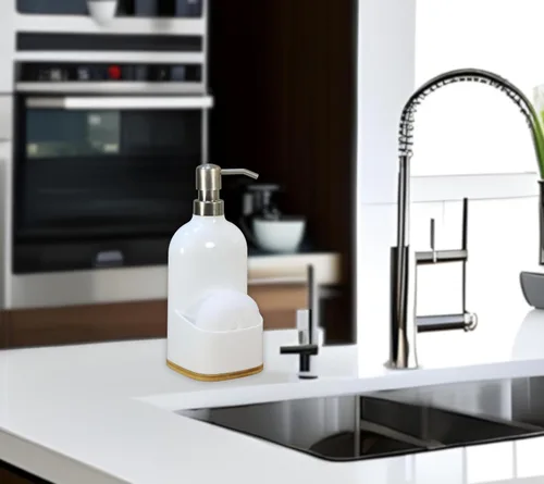 Vista 9 de Clasin Home Dispensador de jabón de cocina con soporte para esponja, dispensador de jabón acrílico recargable de 17 onzas para fregadero de cocina