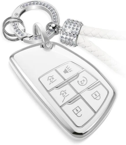 Vista 48 de para llavero de Cadillac con funda de TPU con superficie granulada y cuerda trenzada metálica, funda de llavero mejorada para 2020 en adelante CT4