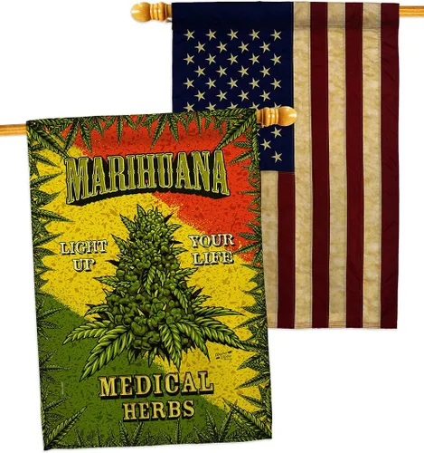Vista 5 de Marihuana Burlap House Flags 2 pcs Pack Novelty Trendy Popular New Trend Interesting Exciting Small Decorative Gift Yard Banner Double-Sided Made In
