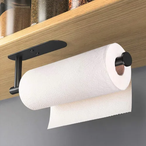 Vista 2 de VAEHOLD Soporte adhesivo para toallas de papel, rollo negro que se adhiere a la pared, acero inoxidable SUS304