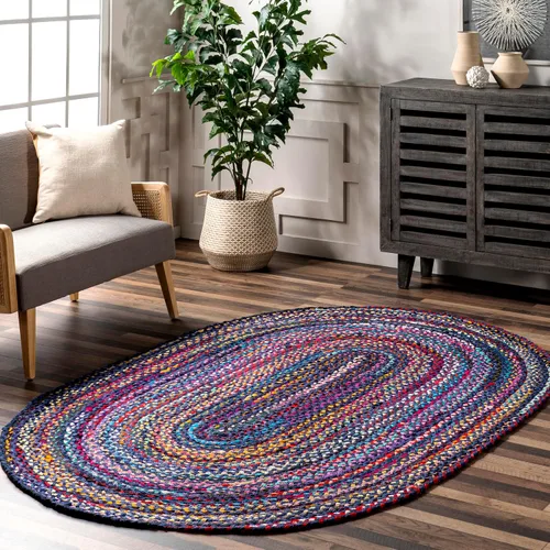 Vista 15 de nuLOOM Tammara - Alfombra bohemia trenzada a mano, algodón, hecha a mano, ecológica, colorida, roja, azul, rosa, amarillo Nuloom Tammara Ombre 2