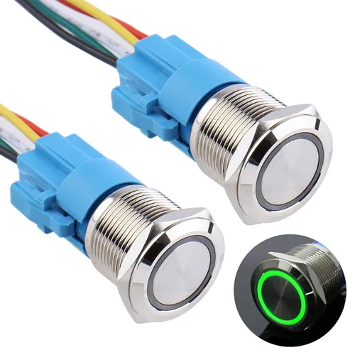 Vista 8 de 2 interruptores de botón de bloqueo de 0.630 in 12V-24V 1NO 1NC impermeable IP66 botón de metal autobloqueante para orificio de montaje de 5/8
