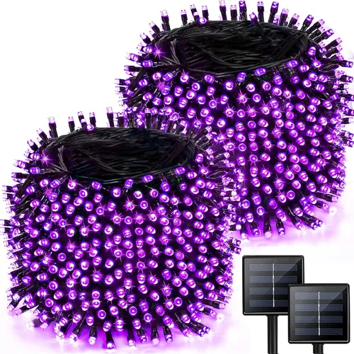 Vista 11 de Paquete de 2 tiras de luces solares de 480 LED para exteriores, luces solares súper largas de Navidad de 170 pies para exteriores con 8 modos