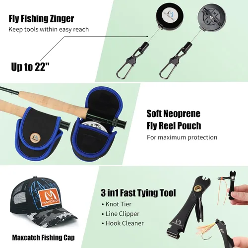 Vista 5 de M MAXIMUMCATCH Maxcatch Extreme Kit Combinado de Pesca con Mosca 3/5/6/8 Peso, Equipo de Caña y Carrete de Mosca para Principiantes, con Estuche
