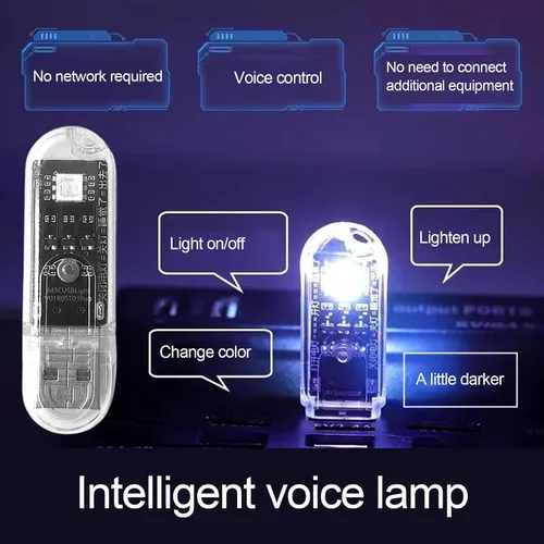 Vista 4 de Mini luz nocturna LED, lámpara de noche LED ultra brillante, control de voz regulable sin parpadeo, iluminación transparente USB necesaria