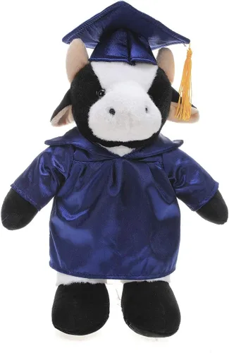 Vista 11 de Plushland Juguetes de peluche de vaca, regalos para el día de graduación, texto personalizado, nombre o logotipo de tu escuela en el vestido, lo
