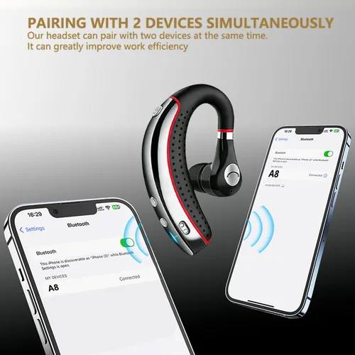 Vista 6 de SneKa Auriculares Bluetooth, auricular Bluetooth inalámbrico con funda de carga de 500 mAh, tiempo de conversación de 72 horas y para teléfonos
