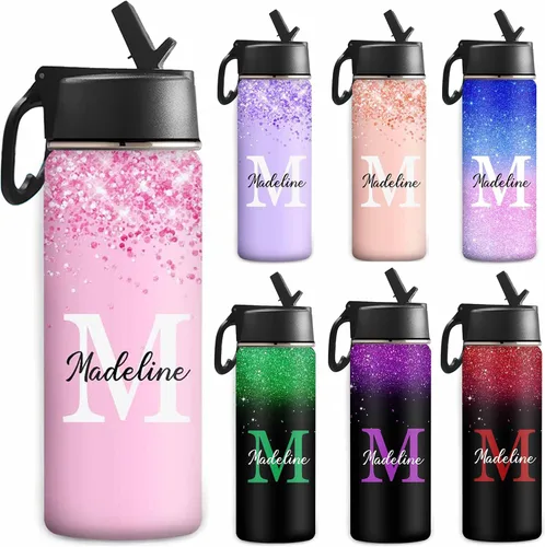 Vista 25 de Botella de agua personalizada, botella de agua deportiva personalizada con nombre, botella de acero inoxidable aislada al vacío con tapa con Color 1