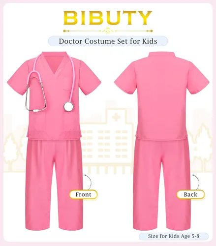 Vista 2 de Disfraz de médico para niños, batas para niñas y niños, ropa de juego de simulación y vestuario para niños, disfraces de Halloween para niñas, kit