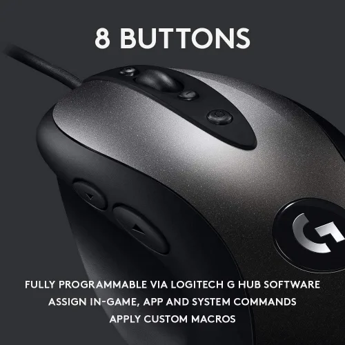 Vista 3 de Logitech G MX518 Gaming Mouse Hero 25K Sensor, 25,600 DPI, procesador ARM, 8 botones programables - NegroGris