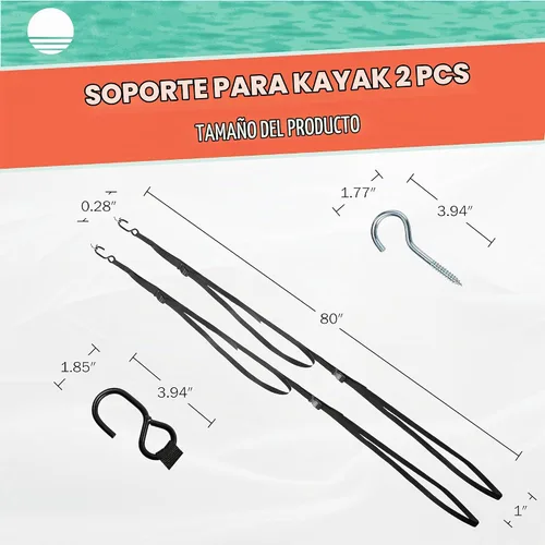 Vista 2 de Kayak Rack -Capacity Wall or Ceiling Storage Straps for Surfboards, Paddleboards, SUP, or Canoe - Adjustable Kayak Hanger by RAD Sportz
