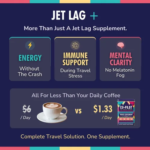 Vista 6 de Paquete de 2 suplementos: prevención del jet lag + Ashwagandha, Rhodiola, D3+ para apoyo inmunológico, energía, salud digestiva Multivitamínico