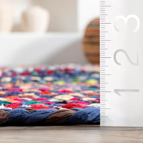 Vista 2 de nuLOOM Tammara - Alfombra bohemia trenzada a mano, algodón, hecha a mano, ecológica, colorida, roja, azul, rosa, amarillo Nuloom Tammara Ombre 2