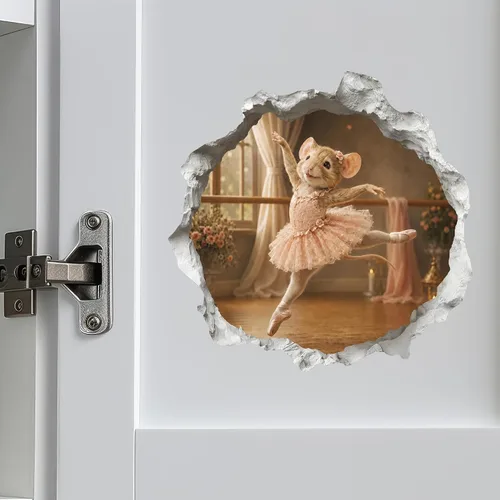Vista 3 de Calcomanía de ratón con agujero de ratón de bailarina - Pegatina de pared 3D con agujero de ratón