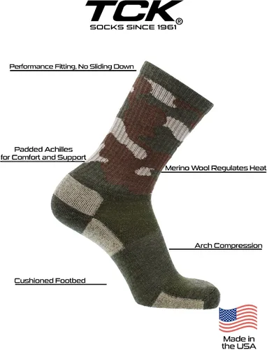 Vista 19 de TCK Calcetines de lana merino para hombres y mujeres para senderismo, caza, ciclismo de montaña, longitud de la tripulación para botas