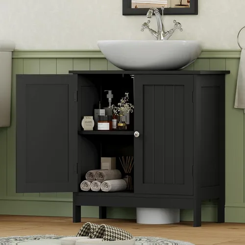 Vista 4 de Iwell Armario de almacenamiento para fregadero de pedestal con 2 puertas y estante, gabinete debajo del fregadero, gabinete de lavabo de baño