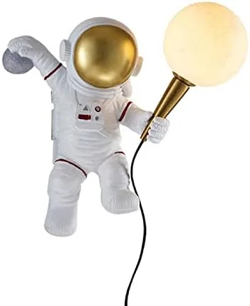 Vista 5 de Aplique de pared LED, estilo astronauta, aplique de pared LED de resina para niños, lámpara de pared blanca de dibujos animados para niños