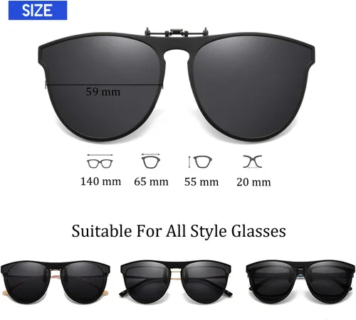 Vista 4 de OopsMi Gafas de sol polarizadas con clip TR90 con marco abatible para lentes recetados (lente negra)