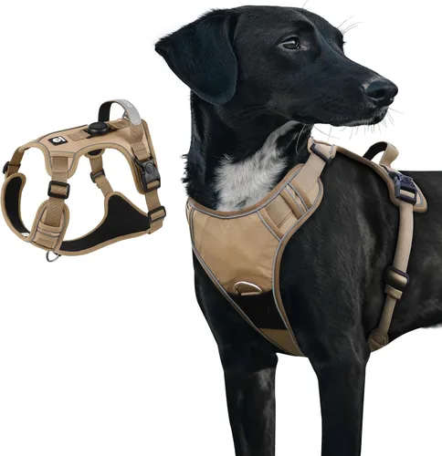 Vista 10 de Arnés para perro, chaleco ajustable mejorado a prueba de escapes, para caminar al aire libre, chaqueta suave y transpirable con tiras reflectantes