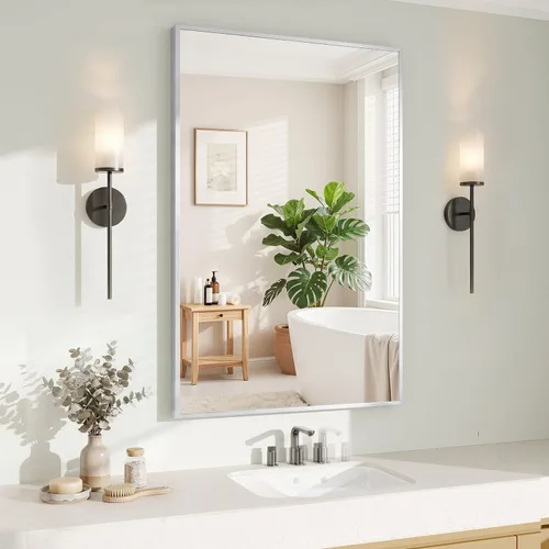 Vista 13 de Koonmi Espejo de pared rectangular negro, espejo de baño de 20 x 30 pulgadas, espejo de tocador con marco de aluminio para entrada, sala de estar