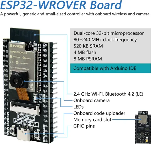Vista 3 de Freenove ESP32 Kit Dev CAM Board Ultimate Starter Kit, Microcontrolador Dual Core 32-bit 240 MHz, Cámara integrada WiFi+BT, Tutorial de 795 páginas