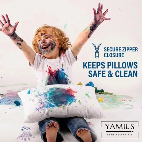 Vista 4 de YAMIL'S Home Essential Primium - Protector de almohada 100% impermeable con cremallera, tamaño estándar (juego de 2), blanco, a prueba de ácaros