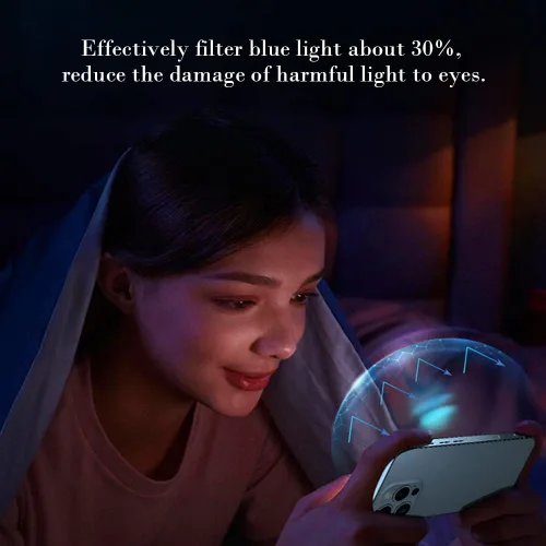 Vista 2 de PERFECTSIGHT Protector de pantalla antiluz azul diseñado para iPhone 14 Pro 2022 de 6.1 pulgadas, paquete de 2 vidrios templados con bloqueo de luz