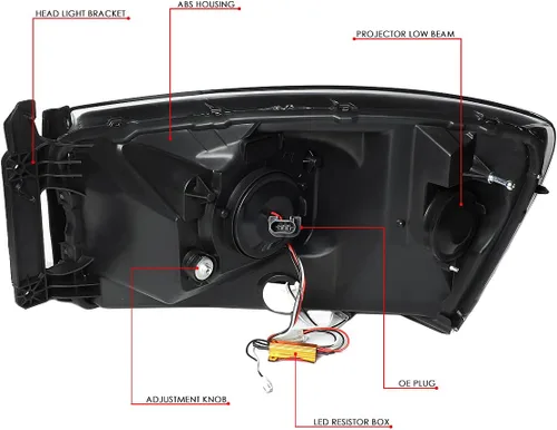 Vista 6 de DNA MOTORING HL-HPL-RM06-G2-BK-CL1 Faros proyectores de secuencia de señal LED 3D dual DRL Compatible con Dodge Ram 1500 modelos 2006-2008/Dodge Ram