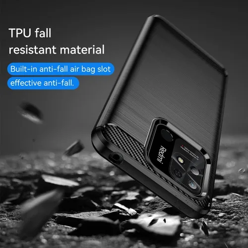 Vista 7 de Funda de teléfono para Xiaomi Redmi 10C 220333QBI Caso Fibra de carbono a prueba de golpes Escudo resistente antiarañazos TPU suave contraportada
