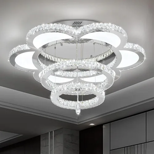 Vista 8 de W40 - Lámpara de araña de cristal moderna de montaje empotrado con control remoto para sala de estar, cocina, isla, dormitorio, pasillo, entrada